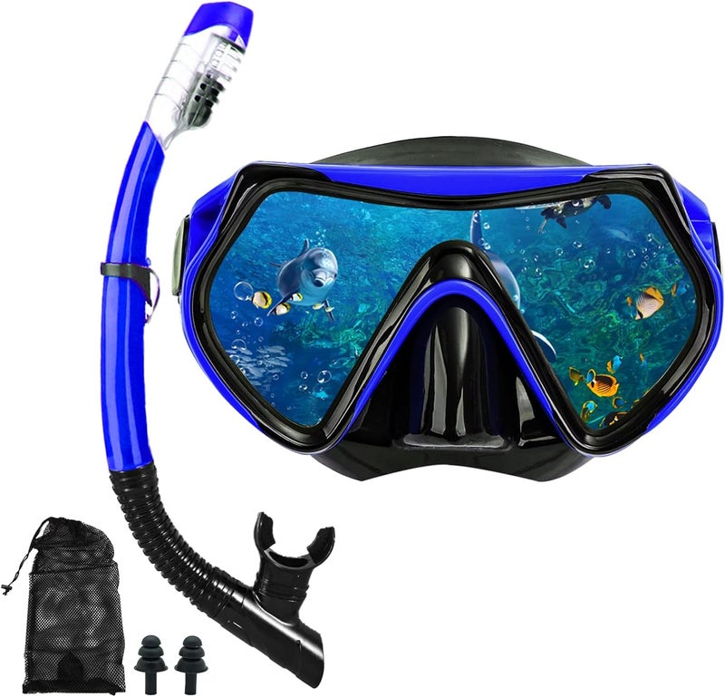 DIPUKI Snorkeling Gear for Adults, Dry Snorkel Mask Set, Scuba Diving Snorkle mask Set Adult, Panoramic Wide View Anti-Fog Dive mask, Swimming Diving Snorkeling Packages - Image 1